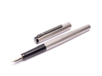 Vintage Geha 731 Brushed Steel 14K 585 EF Extra Fine Nib Cartridge/Converter Fountain Pen