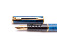 Waterman Laureat Royal Blue Marble Lacquer w/ Gold Trim M Medium Nib Fountain Pen