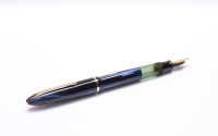 Stunning Rare 1940s-50s Italy's ANCORA Lusso - Blue Sapphire Marbled Celluloid w/ 14K Super Flex EF Nib Piston Fountain Pen