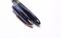 Stunning Rare 1940s-50s Italy's ANCORA Lusso - Blue Sapphire Marbled Celluloid w/ 14K Super Flex EF Nib Piston Fountain Pen