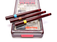 NOS Vintage Rotring Isograph 3 Technical Pens 0.35mm, 0.50mm, 0,70mm + Ink Tube & Pen Station Set in Box