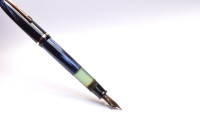 Stunning Rare 1940s-50s Italy's ANCORA Lusso - Blue Sapphire Marbled Celluloid w/ 14K Super Flex EF Nib Piston Fountain Pen