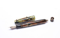 Breathtaking 1930s Italy's ANCORA DUPLEX No. 42 Brown & Green Marbled - Tortoise Honey "Tiger Eye" Celluloid 14K Super Flex GZ Nib Push Button Fountain Pen from the "Attic Find"