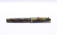 Breathtaking 1930s Italy's ANCORA DUPLEX No. 42 Brown & Green Marbled - Tortoise Honey "Tiger Eye" Celluloid 14K Super Flex GZ Nib Push Button Fountain Pen from the "Attic Find"