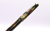 Breathtaking 1930s Italy's ANCORA DUPLEX No. 42 Brown & Green Marbled - Tortoise Honey "Tiger Eye" Celluloid 14K Super Flex GZ Nib Push Button Fountain Pen from the "Attic Find"