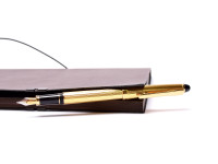 Rare 1980s Modern Reform Gold Plated Barelycorn Guilloce Two Tone Nib Fountain Pen - One of the Last Reform Fountain Pens