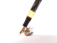 Reform LUXUS Fountain Pen Original Never Used Amazing Art Deco 1930s Reform LUXUS Chevron "Tiger Eye" Jade Green Celluloid w/14K Super Flex Nib Fountain Pen from the "Attic Find"