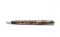Breathtaking 1930s Italy's ANCORA DUPLEX No. 42 Brown & Green Marbled - Tortoise Honey "Tiger Eye" Celluloid 14K Super Flex GZ Nib Push Button Fountain Pen from the "Attic Find"