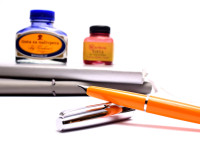 Original PATROMATIC Cartridge/ Converter Filler Orange & Silver Steel EF Extra Fine Nib Fountain Pen