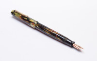 Breathtaking 1930s Italy's ANCORA DUPLEX No. 42 Brown & Green Marbled - Tortoise Honey "Tiger Eye" Celluloid 14K Super Flex GZ Nib Push Button Fountain Pen from the "Attic Find"