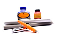 Original PATROMATIC Cartridge/ Converter Filler Orange & Silver Steel EF Extra Fine Nib Fountain Pen