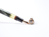 Reform LUXUS Fountain Pen Original Never Used Amazing Art Deco 1930s Reform LUXUS Chevron "Tiger Eye" Jade Green Celluloid w/14K Super Flex Nib Fountain Pen from the "Attic Find"