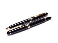 1991 Small Mini Montblanc Meisterstuck Masterpiece W. A. Mozart Black Resin & Gold Fountain & Pencil Set in Box