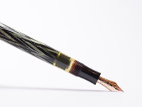 Reform LUXUS Fountain Pen Original Never Used Amazing Art Deco 1930s Reform LUXUS Chevron "Tiger Eye" Jade Green Celluloid w/14K Super Flex Nib Fountain Pen from the "Attic Find"