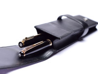 MONTBLANC Siena Meisterstück Masterpiece Black Thick Cowhide Genuine Leather Pouch Case for 2 Pens