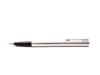 Vintage Waterman Graduate Satin Chrome F Fine Nib Fountain Pen & Push Button Ballpoint Pen Set in Box 