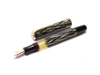 Reform LUXUS Fountain Pen Original Never Used Amazing Art Deco 1930s Reform LUXUS Chevron "Tiger Eye" Jade Green Celluloid w/14K Super Flex Nib  from the "Attic Find"