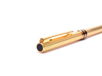 1980s Vintage Aurora Marco Polo Solid Sterling 925 Silver Gold Plated Vermeil Godron Lines Slimline Ballpoint Pen