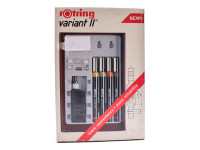 NOS Vintage Rotring Variant II 4 Technical Pens 0.20mm, 0.30mm, 0.40mm, 0,50mm + Ink Tube & Compass Attachments Set in Box