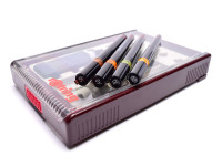 NOS Vintage Rotring Variant II 4 Technical Pens 0.20mm, 0.30mm, 0.40mm, 0,50mm + Ink Tube & Compass Attachments Set in Box