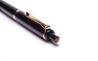 Rare 1990s Pelikan K400 Type 1 Old Style Black Resin & Gold Push Button Ballpoint Pen with Price Tag