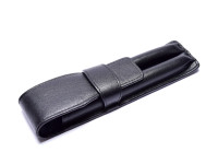Vintage High Quality Genuine Black Leather Pouch Case for 2 Fountain Ballpoint Pens or Pencils