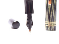 Reform LUXUS Fountain Pen Original Never Used Amazing Art Deco 1930s Reform LUXUS Chevron "Tiger Eye" Jade Green Celluloid w/14K Super Flex Nib Fountain Pen from the "Attic Find"