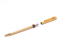 1980s Vintage Aurora Marco Polo Solid Sterling 925 Silver Gold Plated Vermeil Godron Lines Slimline Ballpoint Pen