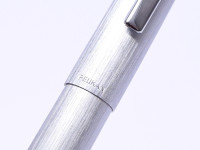 1970s Pelikan SILVEXA P488 Brushed Steel 18K 750 Gold Rare Oblique Broad OB Nib Cartridge Fountain Pen