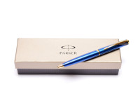 Parker Inflection Tranquil Marine Blue Lacquer Satin 14k Gold Plated Ballpoint Pen In Box