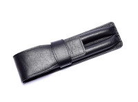 Vintage High Quality Genuine Black Leather Pouch Case for 2 Fountain Ballpoint Pens or Pencils