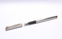 Rare Mint 1992 Pelikan New Classic P390 Barleycorn Texture Silver & Gold Plated Two Tone 18K Flex M Nib Fountain Pen