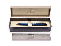 Parker Inflection Tranquil Marine Blue Lacquer Satin 14k Gold Plated Ballpoint Pen In Box