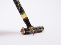 Reform LUXUS Fountain Pen Original Never Used Amazing Art Deco 1930s Reform LUXUS Chevron "Tiger Eye" Jade Green Celluloid w/14K Super Flex Nib Fountain Pen from the "Attic Find"Original Never Used Amazing Art Deco 1930s Reform LUXUS Chevron "Tiger Eye" J