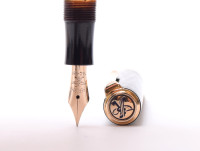 Reform LUXUS Fountain Pen Original Never Used Amazing Art Deco 1930s Reform LUXUS Chevron "Tiger Eye" Jade Green Celluloid w/14K Super Flex Nib Fountain Pen from the "Attic Find"