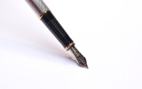 Rare Mint 1992 Pelikan New Classic P390 Barleycorn Texture Silver & Gold Plated Two Tone 18K Flex M Nib Fountain Pen