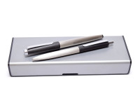 Rare NOS 1970s Lamy 25P & 225 Makrolon Matt Black & Brushed Aluminum W. Germany Fountain & Ballpoint Pen Set in Box