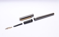Mint NOS 1980s MONTBLANC Noblesse Oblige Slim Line Gen. 2 Anodized Black-Grey Matte Steel OBB Oblique Double Broad Soft Steel Nib Cartridge\Converter Fountain Pen