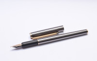 Mint NOS 1980s MONTBLANC Noblesse Oblige Slim Line Gen. 2 Anodized Black-Grey Matte Steel OBB Oblique Double Broad Soft Steel Nib Cartridge\Converter Fountain Pen