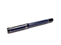 Rare 2004 UK PARKER Duofold International Special Edition Pinstripe Dark Navy Oxford Blue PT 18K Gold M Medium Nib Fountain Pen  w/ Piston Converter