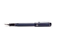 Rare 2004 UK PARKER Duofold International Special Edition Pinstripe Dark Navy Oxford Blue PT 18K Gold M Medium Nib Fountain Pen  w/ Piston Converter
