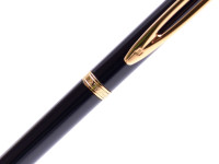 1990s NOS WATERMAN Gentleman Slimline Black Lacquer & Gold Plated Rollerball & Ballpoint Set in Box