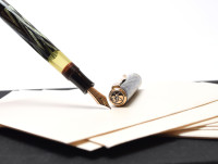 Reform LUXUS Original Never Used Amazing Art Deco 1930s Reform LUXUS Chevron "Tiger Eye" Jade Green Celluloid w/14K Super Flex Nib Fountain Pen from the "Attic Find"