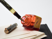 Reform LUXUS Original Never Used Amazing Art Deco 1930s Reform LUXUS Chevron "Tiger Eye" Jade Green Celluloid w/14K Super Flex Nib Fountain Pen from the "Attic Find"