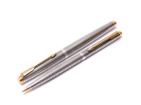 PARKER 75 Made in USA Solid 925 Sterling Silver Crosshatch Cisele Fountain Pen & Mechanical Pencil Set