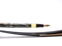 Reform LUXUS Original Never Used Amazing Art Deco 1930s Reform LUXUS Chevron "Tiger Eye" Jade Green Celluloid w/14K Super Flex Nib Fountain Pen from the "Attic Find"