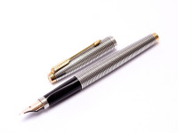 PARKER 75 Made in USA Solid 925 Sterling Silver Crosshatch Cisele Fountain Pen & Mechanical Pencil Set