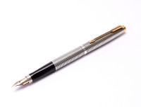 PARKER 75 Made in USA Solid 925 Sterling Silver Crosshatch Cisele Fountain Pen & Mechanical Pencil Set