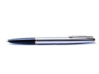1960s First Generation PARKER 45 Flighter Made in England Brushed Steel & Gold F Fine 14K Gold Nib Fountain Pen 