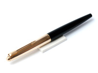1960s Made in UK PARKER 45 "Custom Deluxe" Black & 14K Rolled Gold Cap with 14K Gold F/X Nib Fountain Pen